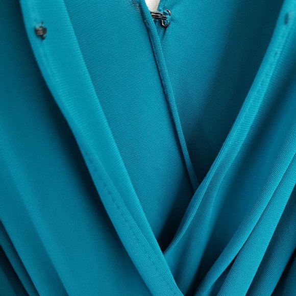 haute hippie Aquamarine Teal Plunging V Grecian Goddess Slit Maxi Gown Dress S M - Picture 9 of 16